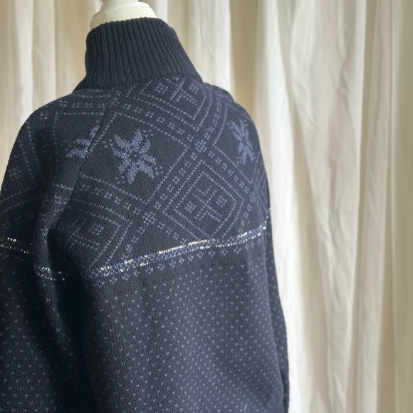 🍦SUNDAE SPRING SALE🍦SNOWFLAKE SWEATER Luxe Navy Wool Metallic We Norwegians XS - Picture 9 of 15